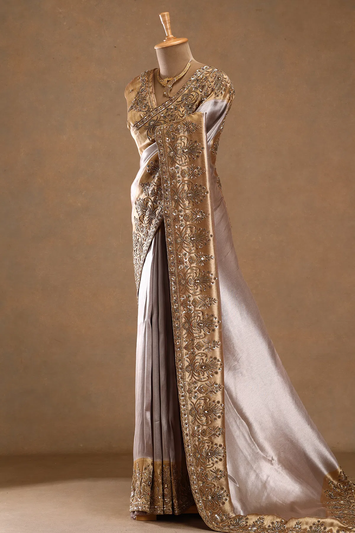 Lavender sequins embroidered tissue designer saree